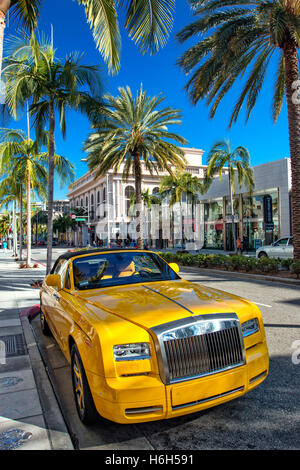 Luxury car parked on Rodeo Drive, Beverly Hills, Los Angeles