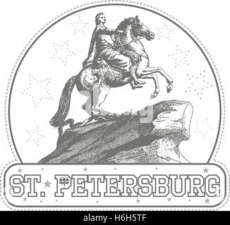 Sticker with the Bronze Horseman (Peter I The Great) monument in St. Petersburg, Russia Stock Photo