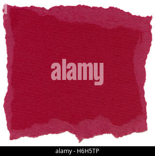 Texture of dark cardinal red fiber paper with torn edges. Isolated on white background. Scanned at 2400dpi using a professional Stock Photo