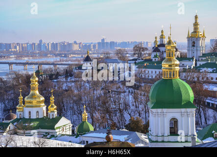 Panoramic view of Kiev Pechersk Lavra Monastery in winter Stock Photo