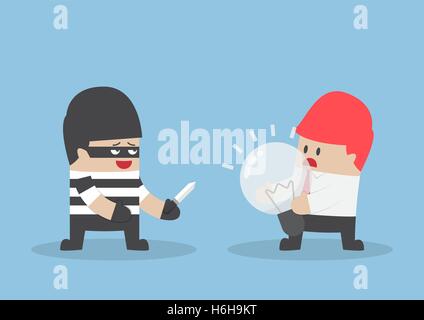 Thief robbing idea bulb from businessman. steal Ideas concept Stock Vector