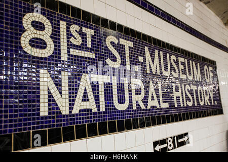 New-York, USA - NOV 18: People waiting for the subway on the platform of the 81 street Museum of Natural History subway station Stock Photo