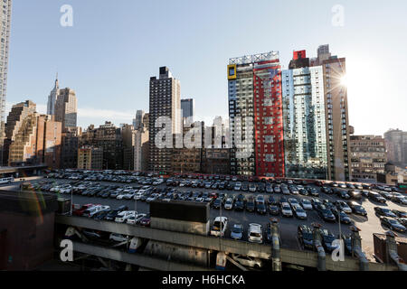 The NYC Port Authority's rooftop parking lot as seen through an ...