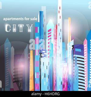Bright colorful city on a blue background Stock Vector