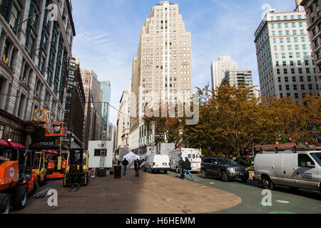 New-York, USA - NOV 20: Preparations at the entrance of Macy's for the annual Thanksgiving parade, on November 20, 2012 in New-Y Stock Photo