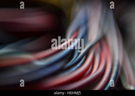 Multicolored computer cables and wires close up Stock Photo
