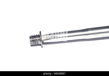 Screwdriver screwing bolt close up isolated on white Stock Photo