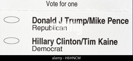 2016 American presidential election ballot. Stock Photo