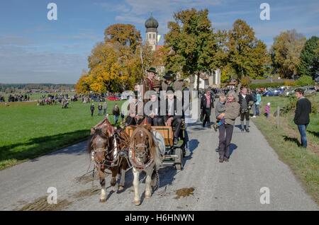 A well loved tradition at the end of the farming year: St. Leonhard Horse-back Procession Stock Photo
