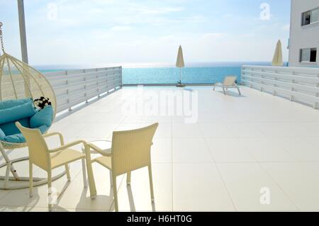 Luxury penthouse suite veranda King Evelthon Beach Hotel Cyprus Stock Photo