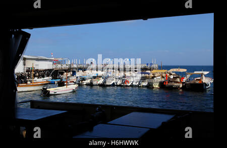 Harbour, port, water, sea, boat, old, fishing, harbour, marina, pier, ocean, transportation, up, rope, vessel, wood, transport. Stock Photo