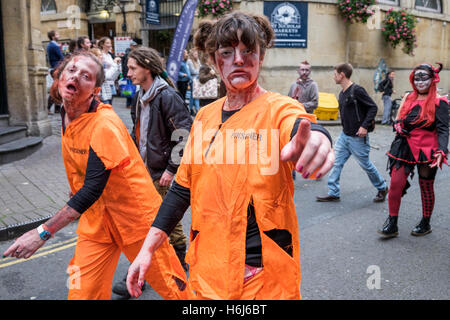 Bristol, UK. 29th Oct, 2016. People dressed as Zombie's are pictured as they take part in the annual Bristol zombie walk. Credit:  lynchpics/Alamy Live News Stock Photo