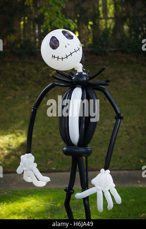 Merrick, New York, USA. 29th Oct, 2016. A spooky, life-size Jack Skellington made of black and white balloons is an eye-catching decoratation at the 2016 annual Merrick Spooktacular hosted in part by the North and Central Merrick Civic Association (NCMCA). The holiday party was at Fraser Park. © Ann Parry/ZUMA Wire/Alamy Live News Stock Photo
