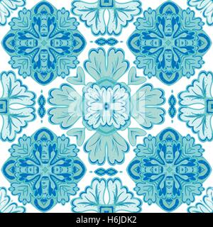Gorgeous seamless patchwork pattern from dark blue and white Moroccan, Portuguese  tiles, Azulejo, ornaments. Can be used for wallpaper, pattern fills, web page background,surface textures Stock Vector