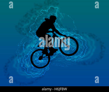 Digitally enhanced image of a bicycle stunt Stock Photo