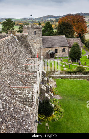 St John the Baptist Church seen from the tower of Stokesay Castle, near Craven Arms, Shropshire, England, UK Stock Photo
