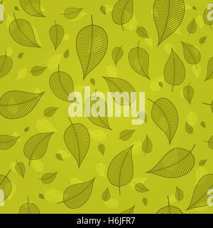 Seamless pattern of skeletonized leaves in green tones vector Stock Vector