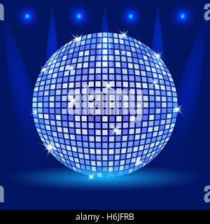 Disco ball in blue tones on a background with rays of light vector Stock Vector