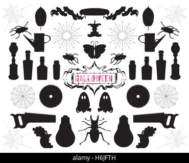 Big set of silhouettes and shapes on Halloween theme vector Stock Vector