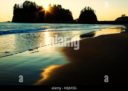 La Push Beach at sunset. La Push Olympic Peninsula Washington USA Stock Photo
