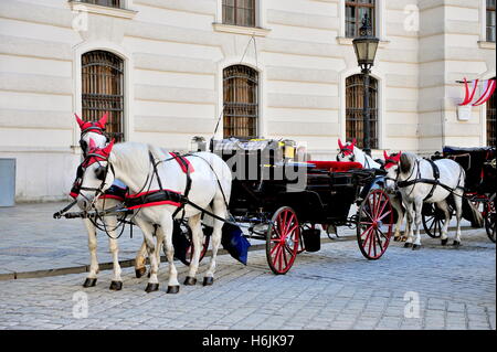 Two horses carriage in Hofburg palace, Vienna, Austria Stock Photo