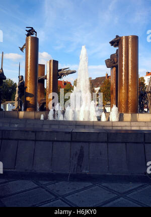 Zand Square, fountain, statue, sculpture ,architecture, Bruges, Belgium, Europe , Stock Photo