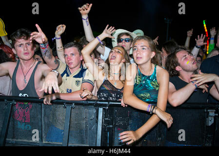 BENICASSIM, SPAIN - JUL 18: Crowd in a concert at FIB Festival on July 18, 2015 in Benicassim, Spain. Stock Photo