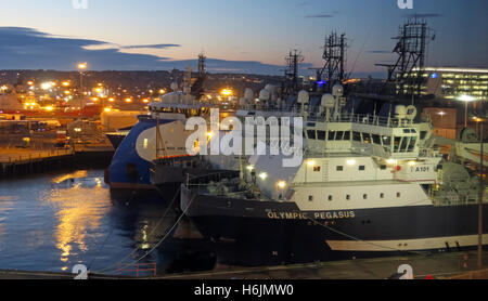 Aberdeen Harbour at Night, Aberdeenshire,Scotland,UK - Olympic Pegasus Stock Photo