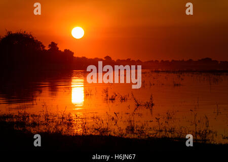 Red sunset over the Chobe River in Chobe National Park, Botswana Stock Photo