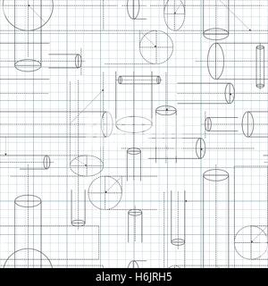 Technical drawing seamless pattern for design in construction style. Vector illustration Stock Vector