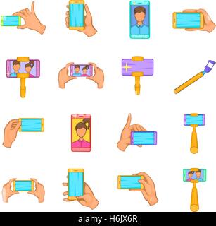 Selfie icons set, cartoon style Stock Vector