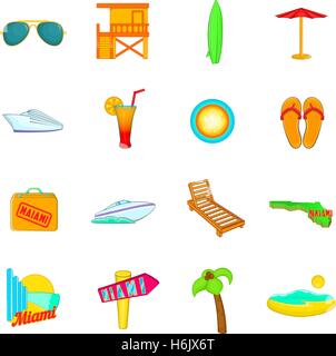 Miami icons set, cartoon style Stock Vector