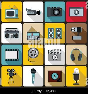 Audio and video set, flat style Stock Vector