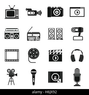 Audio and video icons set, simple style Stock Vector