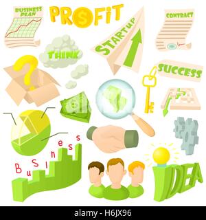 Business icons set, cartoon style Stock Vector