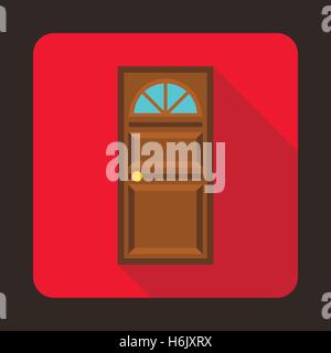 Brown door with an arched glass icon Stock Vector