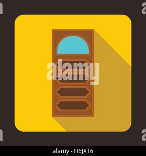 Wooden door with an arched glass icon Stock Vector