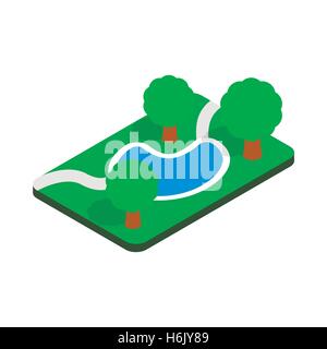 Small pond in the park icon, isometric 3d style Stock Vector