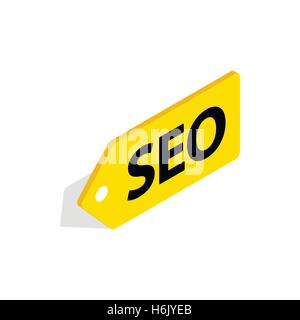 SEO yellow tag icon, isometric 3d style Stock Vector