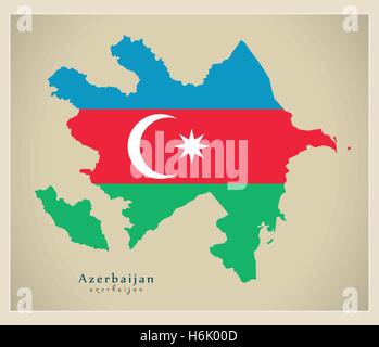 Modern Map - Azerbaijan flag colored AZ Stock Vector