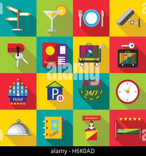 Hotel icons set in flat style Stock Vector