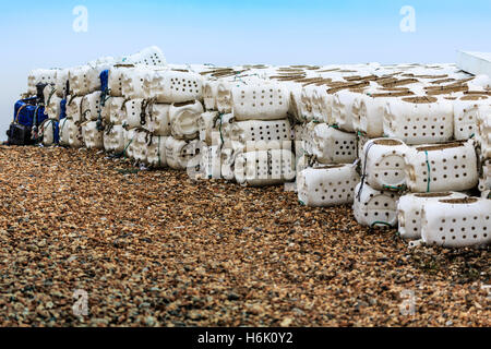 Old Fishing Pots on the Beach Stock Photo