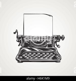Vintage mechanical typewriter. Sketch vector illustration Stock Vector