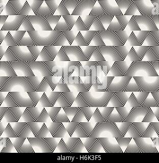 Vector Seamless Black and White Triangle Sunburst Lines Irregular Pattern Stock Vector