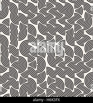 Vector Seamless Black and White Rounded Lines Irregular Retro Pattern Stock Vector