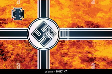 The Nazi flag as used in World War Two with fire styling Stock Vector