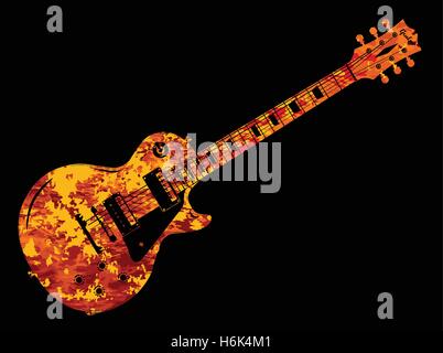 An electric guitar in a flame style on a black background Stock Vector