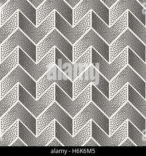 Vector Seamless Black and White Stippling Chevron Shapes Pattern Stock Vector