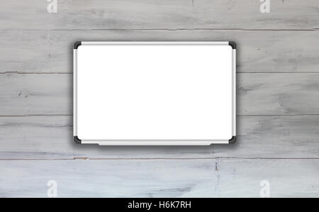 Blank white board with white wooden wall texture background, stock photo Stock Photo