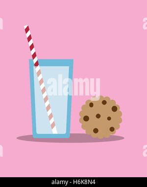 Vector illustration of glass of milk and cookies cartoon Stock Vector
